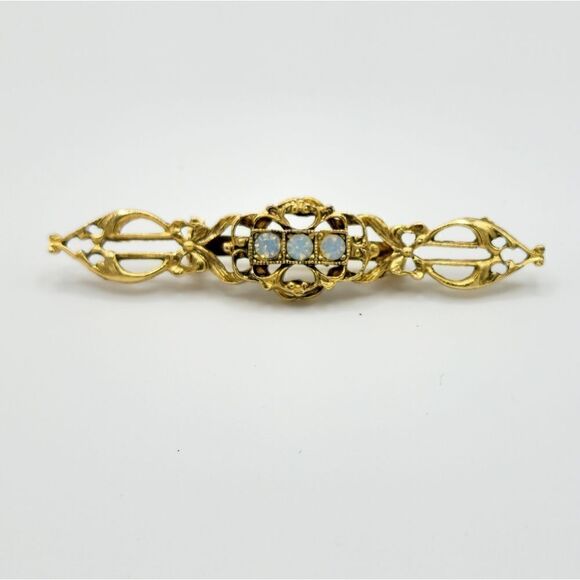 Vintage gold opal bar pin brooch - Picture 1 of 8